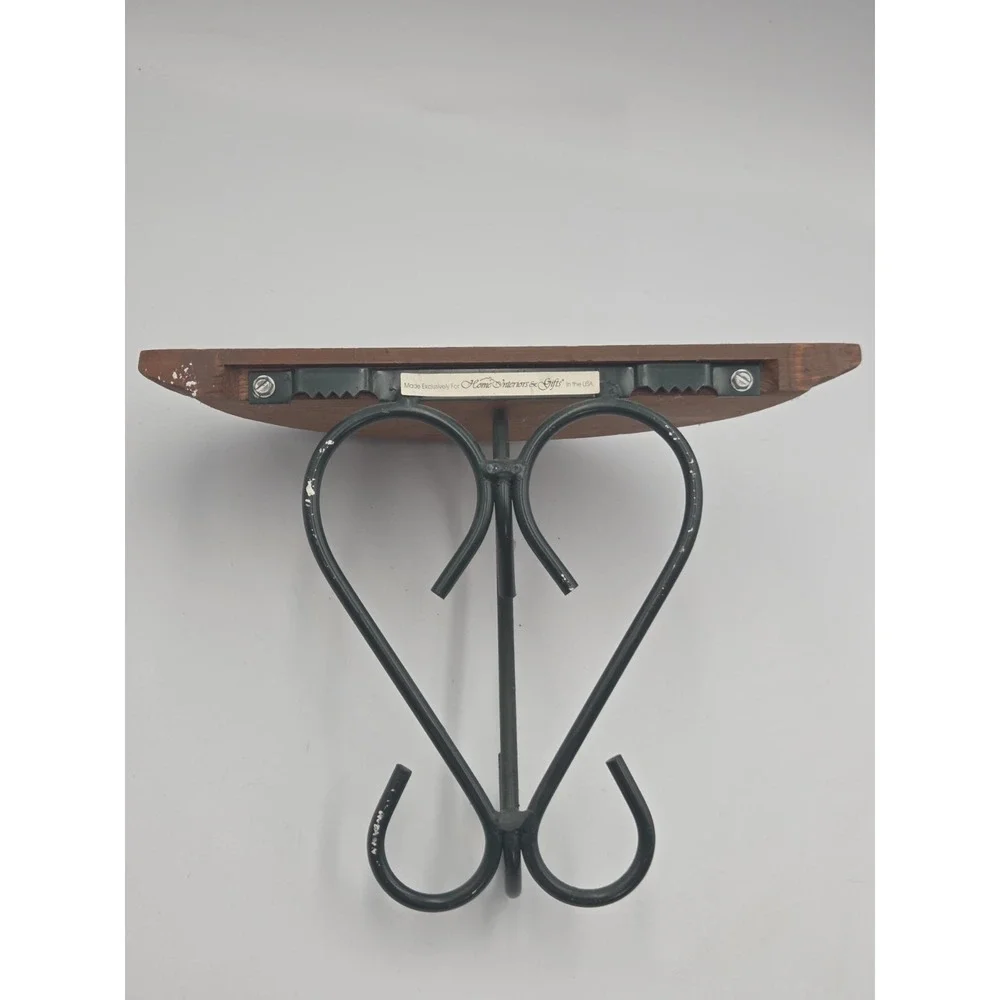 Home Interiors & Gifts Half-Round Wood Wall Shelf with Green Metal Bracket